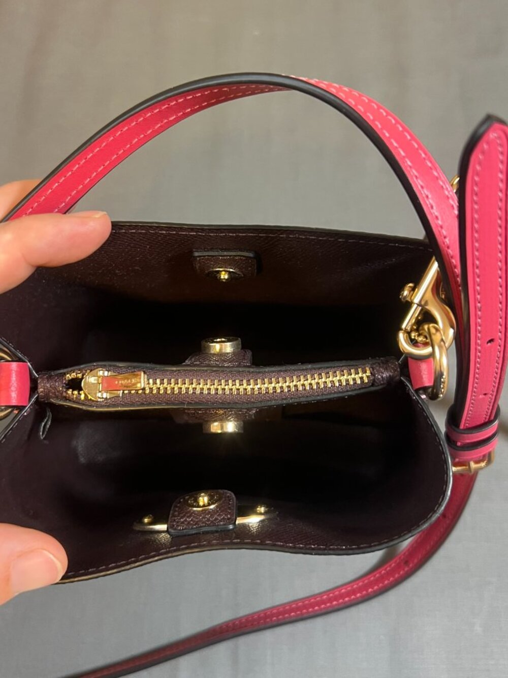 Coach Mini Crossbody Bag - Brown Signature Canvas and Hot Pink Leather - Like Ne - Picture 2 of 6
